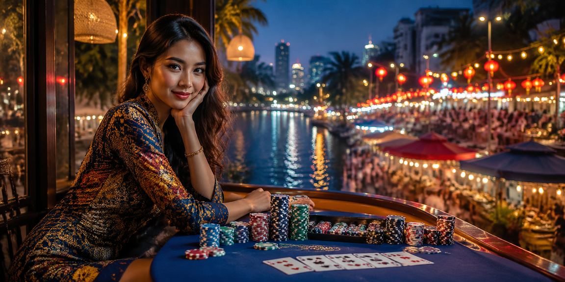Pemain Malaysia dalam pakaian batik menikmati permainan dalam talian melalui mrlucky888 di Kuala Lumpur